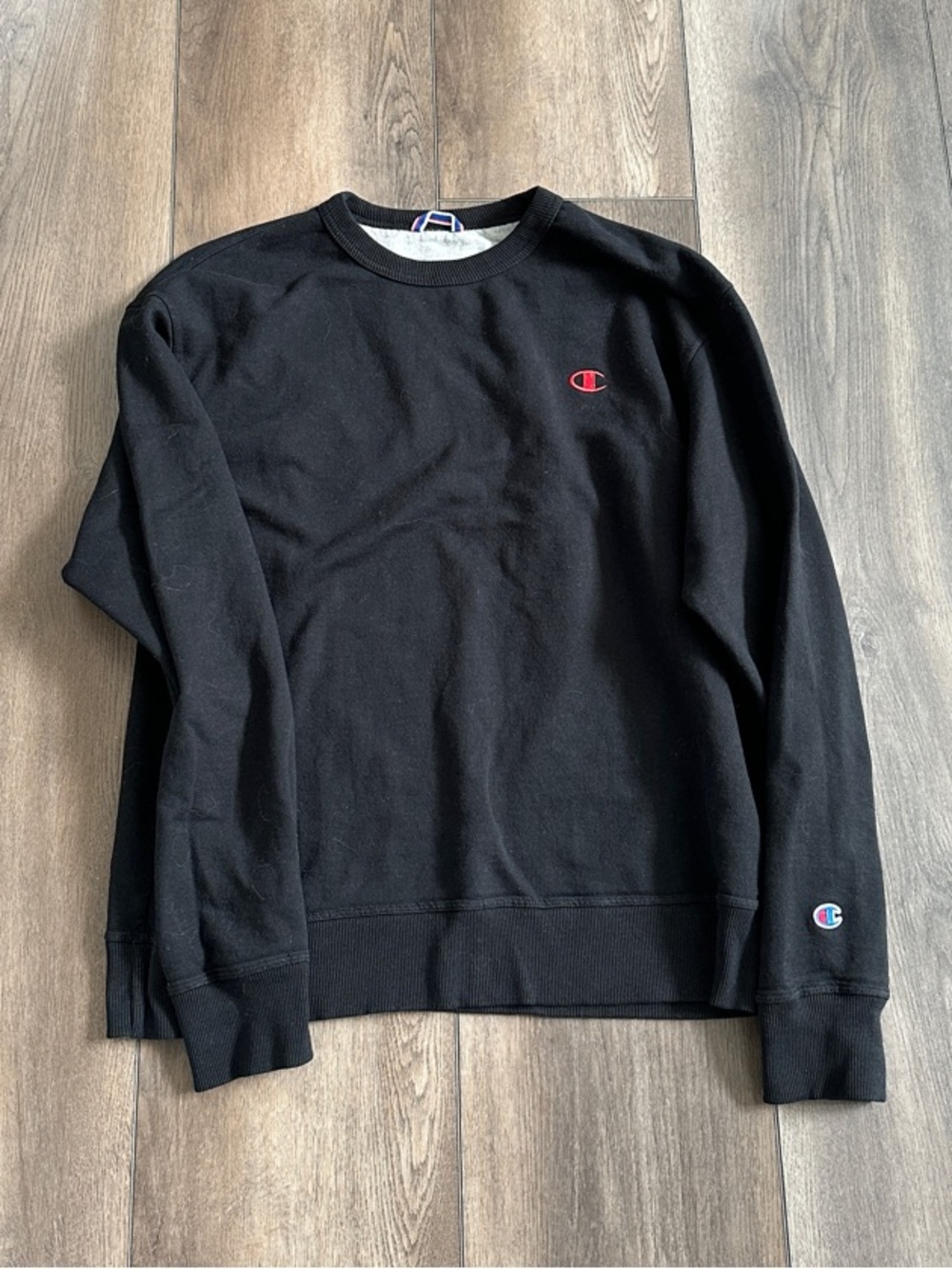 Champion Black Crewneck Sweatshirt with Red Logo